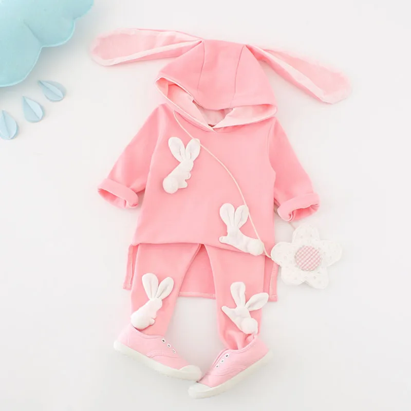 2018 New Casual Baby Girl Clothes Suit Cute Cartoon Rabbit Decoration Long Sleeve + Trousers Children Clothes Girls Clothes