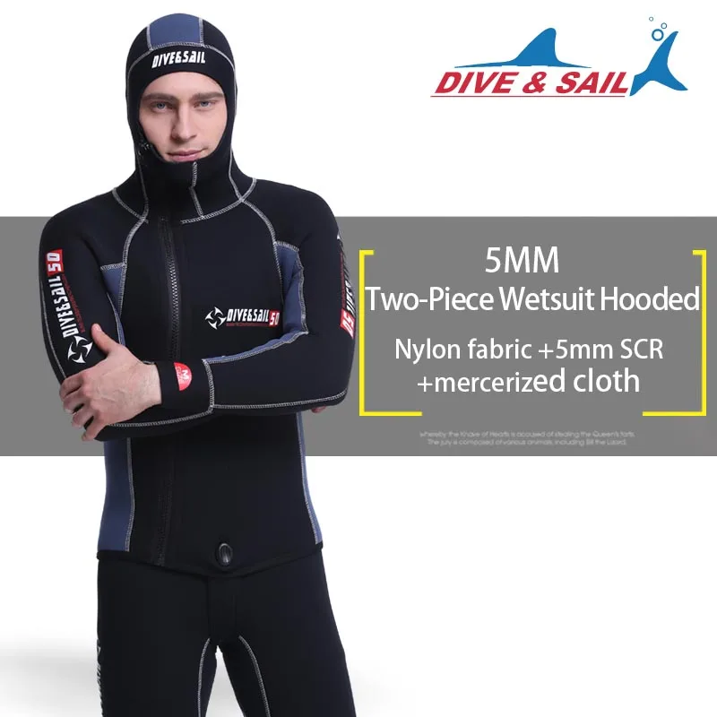 dive & sail Mens 2 Piece 5mm Sleeveless Wetsuit Hooded Diving Suit