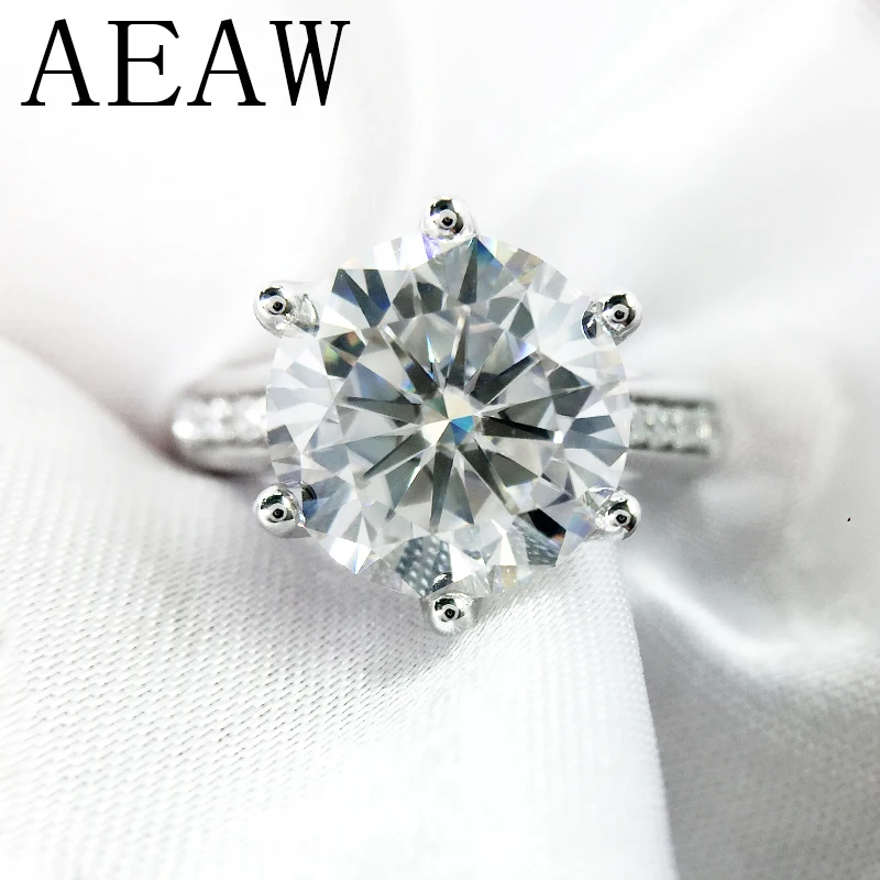 Solid 14K White Gold 4.0ct 10mm Round Cut DF Moissanite Engagement Ring Anniversary Ring Moissanite Ring For Women Solid 14K White Gold 4.0ct 10mm Round Cut DF Moissanite Engagement Ring Anniversary Ring Moissanite Ring For Women