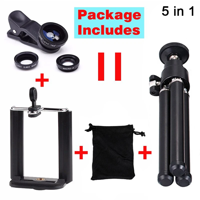 

2017 Camera Lentes Kit 3in1 Wide Angle Macro Fisheye Lens Clips Tripod For Xiaomi redmi 2 3 S 4 note 3 MI4 MI5 MI6 Cell Phone