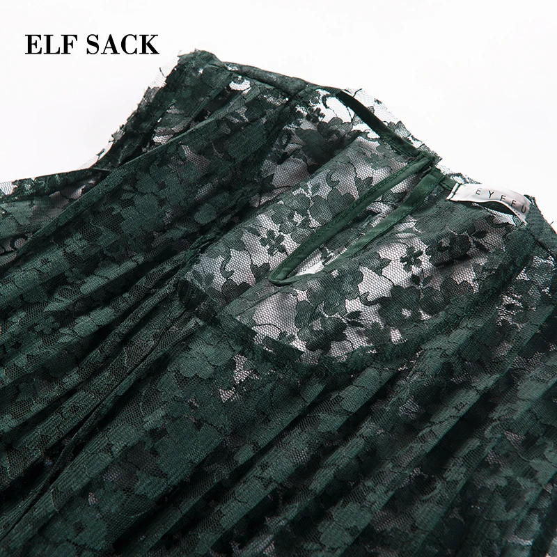 Женская кружевная блузка ELFSACK Зеленая прозрачная пляжная одежда свободная