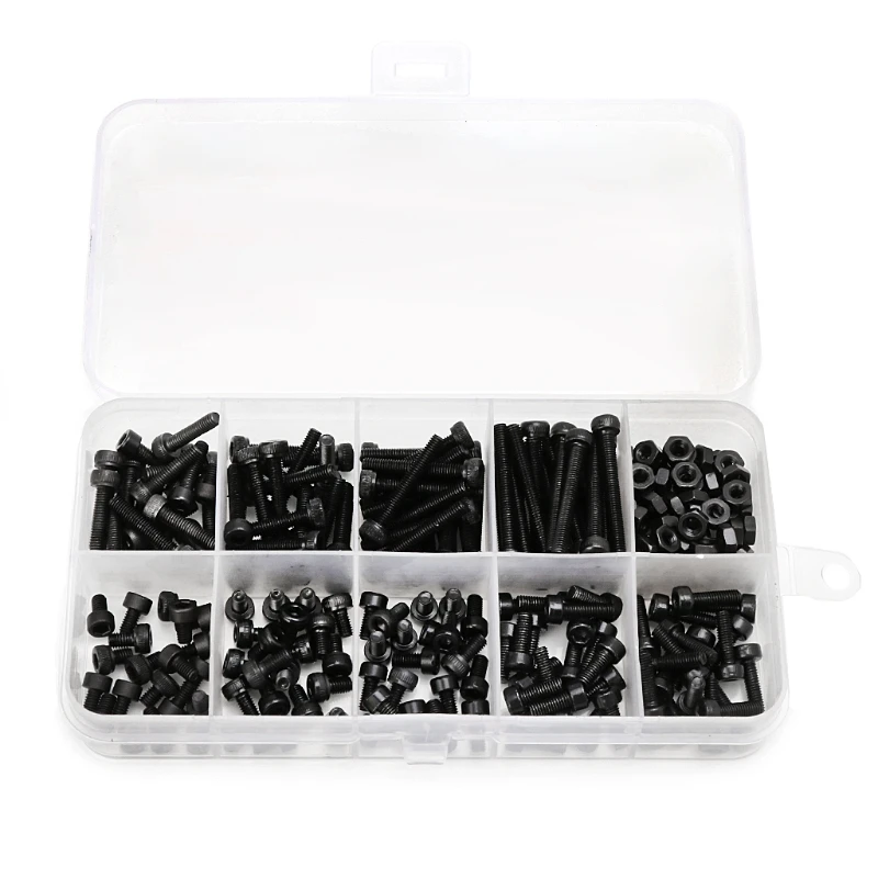 

M3x4/5/6/8/10/12/16/20/25mm Hex Socket Head Cap Black Carbon Steel Screw Kit #0604