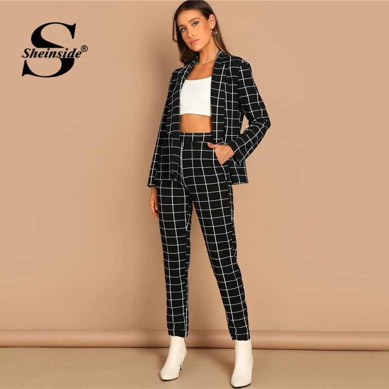 Sheinside شال أنيق طوق منقوشة سترة و مستدق فستان أطفال مع سروال داخلي المرأة الربيع أنيقة عمال منقوشة سترة 2 قطعة مجموعة Sheinside شال أنيق طوق منقوشة سترة و مستدق فستان أطفال مع سروال داخلي المرأة الربيع أنيقة عمال منقوشة سترة 2 قطعة مجموعة
