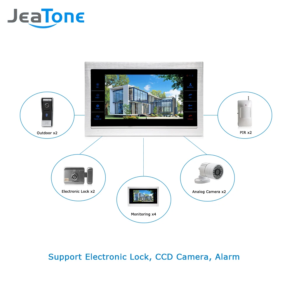 JeaTone 10" TFT Wired Door Phone Doorbell Intercom Monitor 2.8MM Lens 1200TVL Camera 1V1 Kit For Private House Free Warranty-in Video Intercom from Security ...