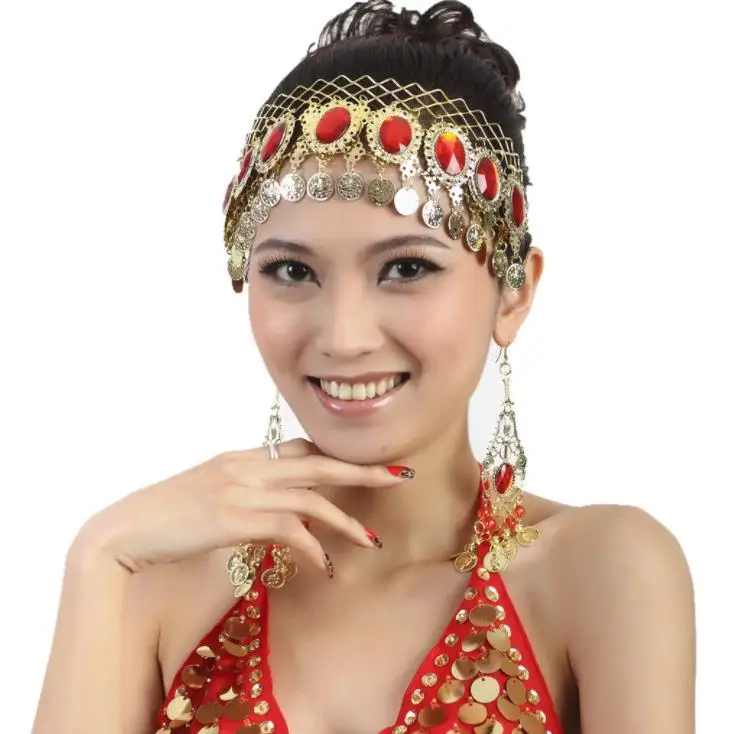 

8 Rhinestone Hook Head Buckle Dance Headwear Belly Dance Costume Hair Sticks Dancing Coin Sequins Hair Band Headbands 10pcs/lot