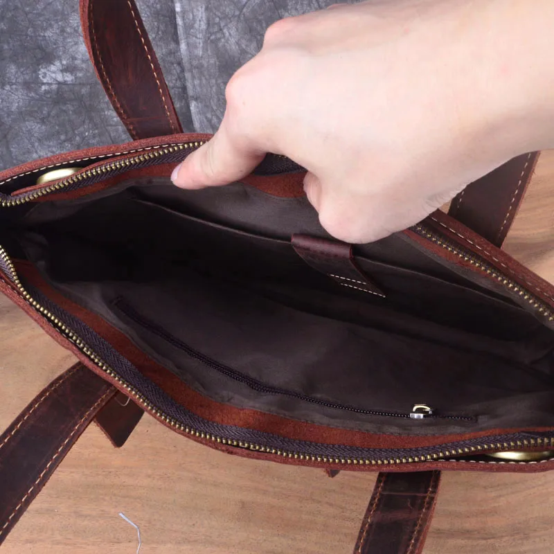 EUMOAN Mad horse leather men's bag, vintage leather briefcase, hand-held shoulder bag, hand-made head leather slant bag