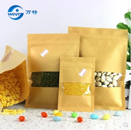 14*20CM Kraft Bag W/ Window Craft Paper Zipper Ziplock Pack Pouch Party Food Tea Nuts Snack Packaging Flat Bags