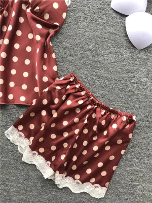Daeyard модные пижамы в горошек для женщин домашняя одежда Шелковый пижамный комплект Сексуальная атласная пижама Милая летняя Пижама с нагрудными накладками