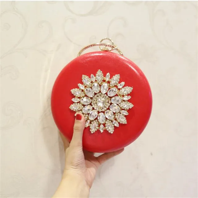 2021 round shaped evening clutch luxury diamond sunflowers banquet bags with chain clutch purse for ladies MN759 Red