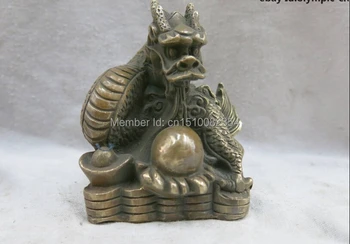 

China Feng Shui Brass carved fine copper money lucky dragon Sculpture Statue