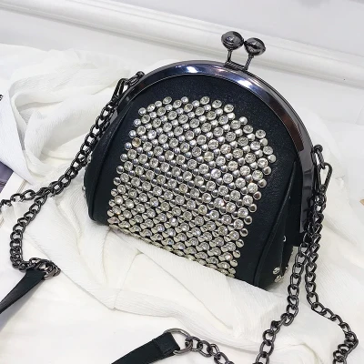 Модная брендовая женская сумка из искусственной кожи с бриллиантами, сумка на плечо с цепочкой, сумка через плечо, женская сумка через плечо для девушек 328 - Цвет: silver -black