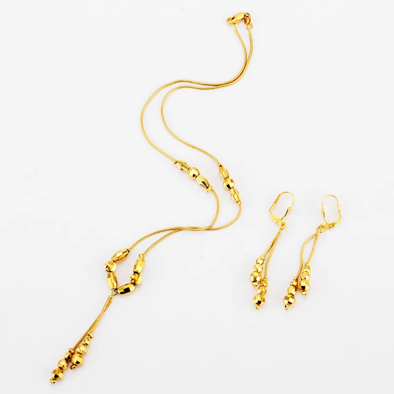 Small Beads Necklace Earrings for Women/Girls,Fashion Charms Ball Jewelry Gold Color,Ethioipian Jewelry African Indian Jewerly