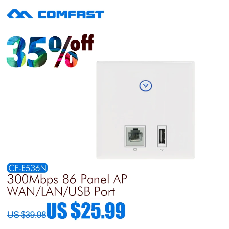 

COMFAST 300Mbps WIFI Access Point In Wall AP for hotel WiFi Project Support PoE VLAN Access Controller System Support USB Charge