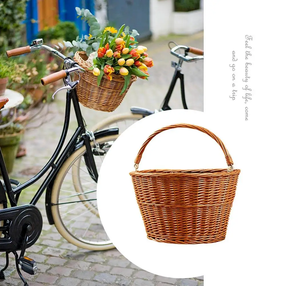 Cheap Wicker Bicycle Basket with Brown Straps Strong Lightweight Bike Cycling Basket Ideal for Transporting Shopping 2