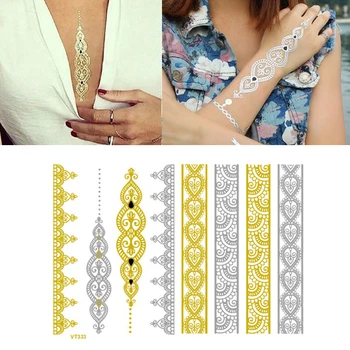 

ATOMUS 1PC flower Tatto Sticker Temporary tatoos metallic gold and silver bracelet stickers Flash art temporary tattoo sticker