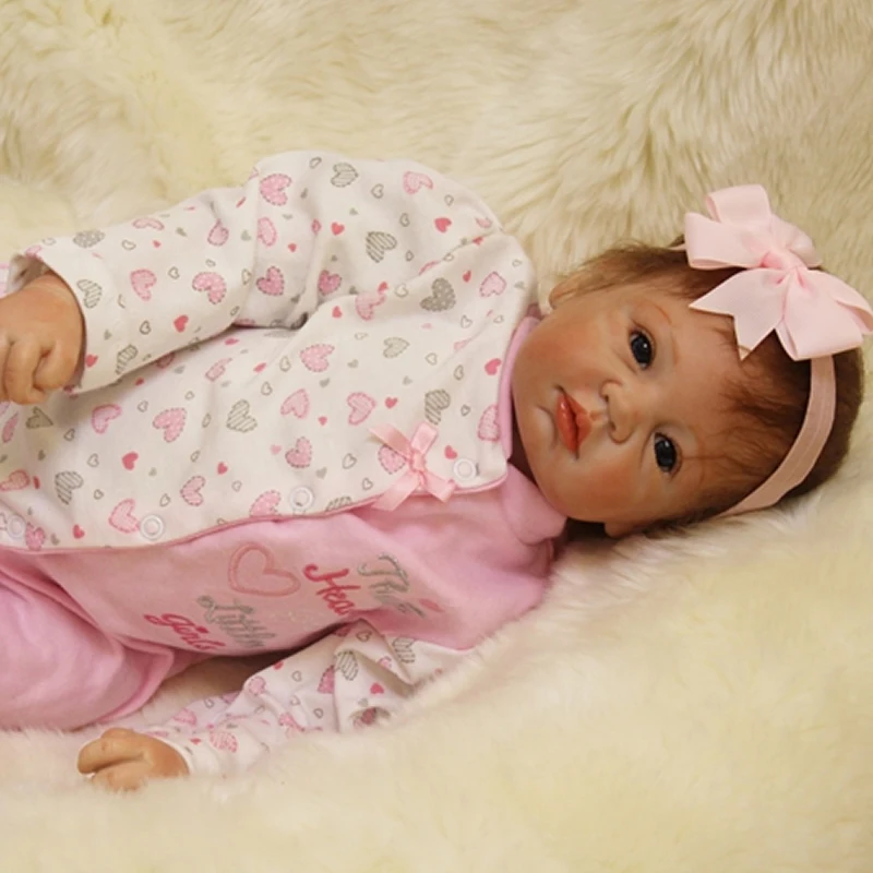Blue Eyes Mohair Reborn Baby Doll 22 Inch Lifelike Princess Girl Babies Realistic Cloth Body Dolls