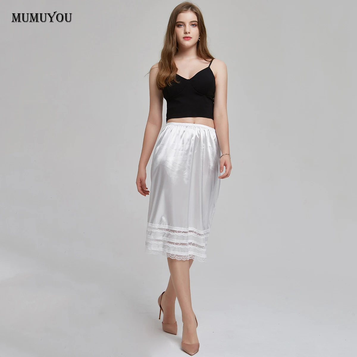 

Loose Women's Half Slip Petticoat Underskirt Underdress Silk Pure Summer Lace Hem Lady Slips Skirts Casual Underskirts 916-948