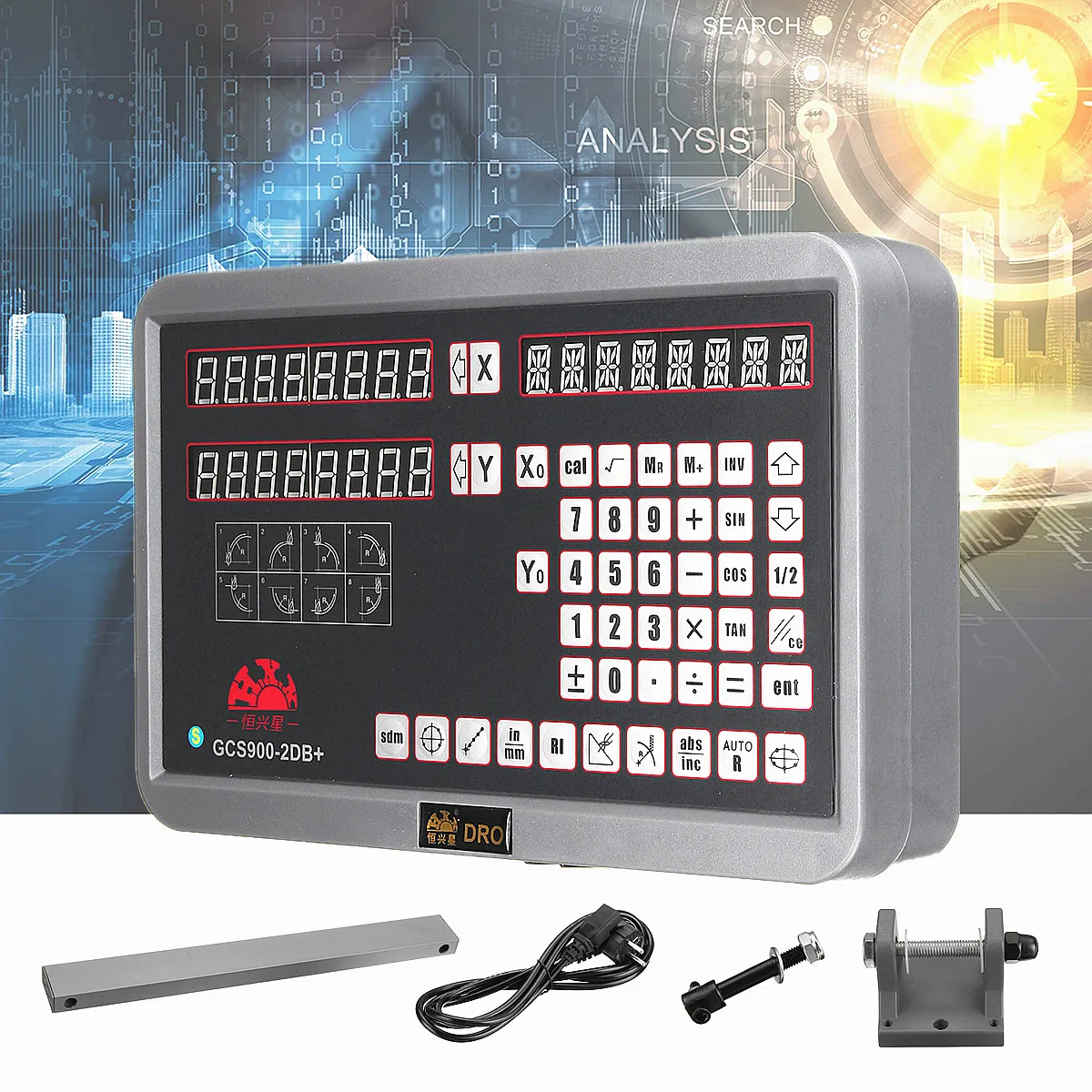 

2 Axis DRO Digital Readout Display Meter Kit AC80~264V+-20% 50HZ~60HZ 12VA For Milling Lathe Machine EU Plug 8 Digits Display