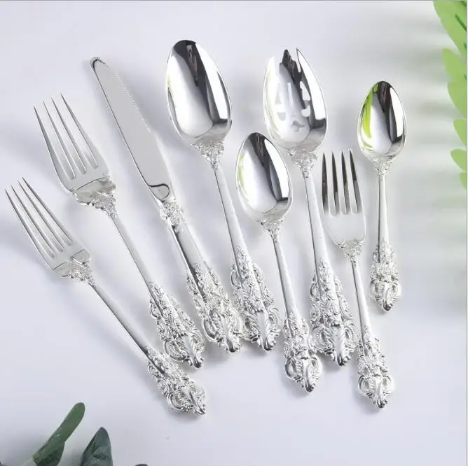 

Europe stainless steel fruits dessert forks and dinner fork butter dinner knife steak knifes for home table decorative CC017