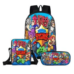 Brawl Stars комплект из 3 предметов, сумка для девочек, школьные сумки, детский школьный рюкзак для мальчика, студенческий рюкзак, школьная Ручка