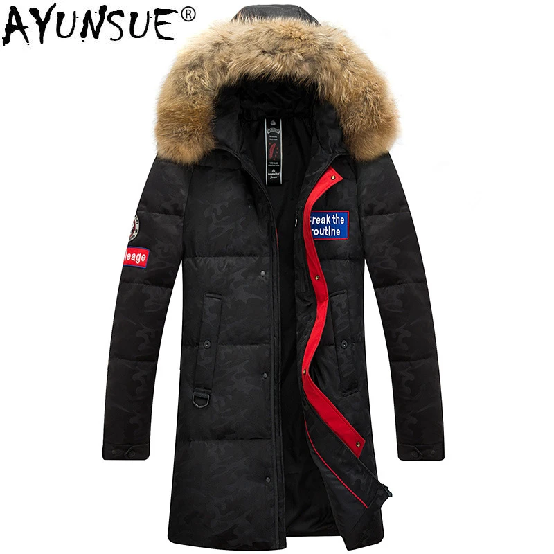 

AYUNSUE 2019 Winter Down Jacket Plus Size 90%White Duck Down Coat Long Large Racoon Fur Collar Parka Doudoune Homme 9983 KJ867