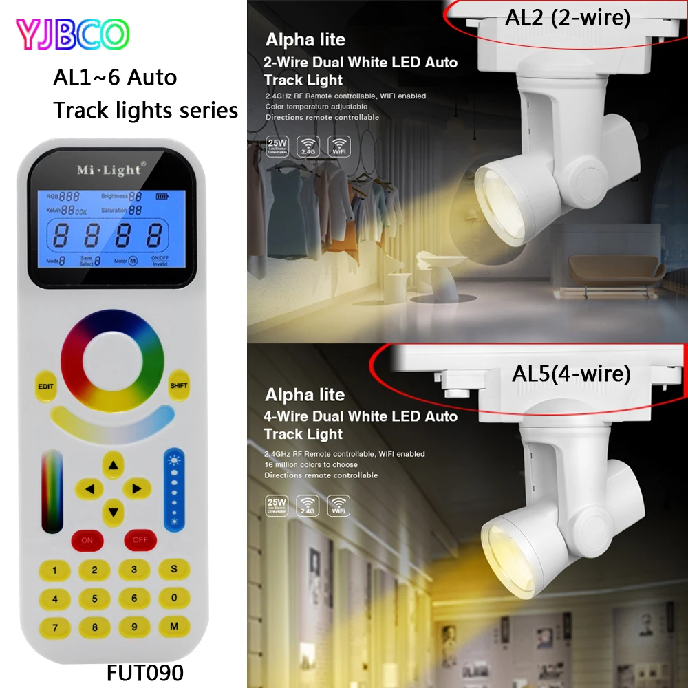 

milight FUT090 Remote;AL1/Al2/Al3/AL4/AL5/AL6 25W 2-wire/4-wire dimmer/Dual White/RGBW 99 Groups led Auto Track light