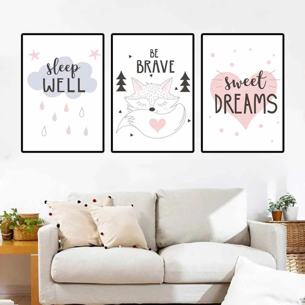 

HAOCHU Cartoon Fox Be Brave Canvas Painting For Living Room Home Decor Painting Print Poster Simple Nordic Wall Picture