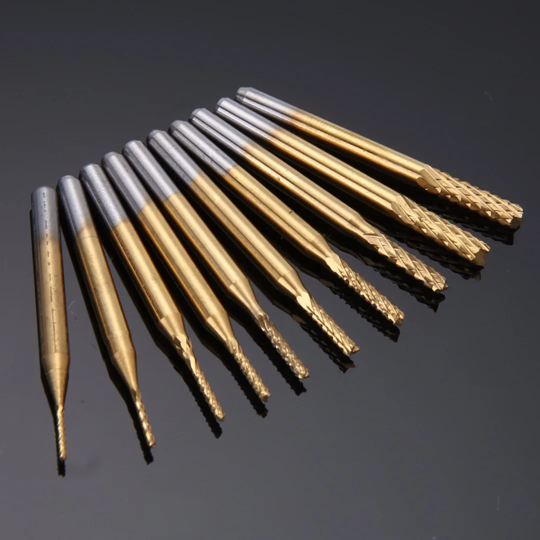 10pcs/lot Mini PCB Drill Bits 0.8 3.175mm End Mill Tool Set For CNC