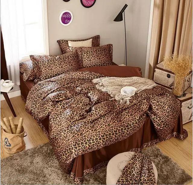 leopard comfort brand silk satin 3 4pcs bedding set bedclothes sets leopard satin sheet