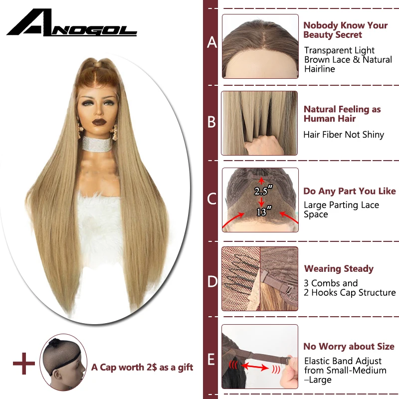 Peluca de pelo sintético larga de fibra Peruca de alta temperatura Anogol Peluca de pelo marrón Ombre ceniza Rubia de encaje suizo para Cosplay Peluca de pelo sintético larga de fibra Peruca de alta temperatura Anogol Peluca de pelo marrón Ombre ceniza Rubia de encaje suizo para Cosplay
