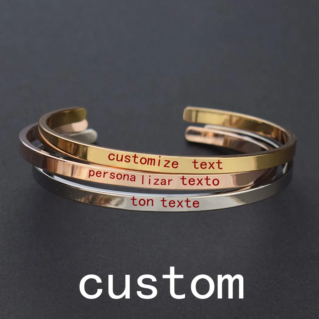 

Customize Personalized Name Letters Text Bracelet Diy Engraved Silver / Gold /Rose Gold Color Cuff Bracelet Charm Men Women Gift