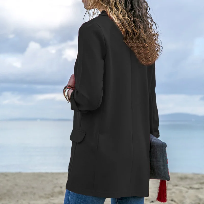 Women Blazer Long Sleeve Open Front Lightweight Casual Office Lapel Turn Down Collar Slim Jacket Outwear