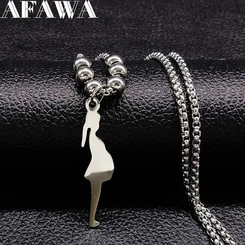 

2019 Long Pregnant Women Stainless Steel Necklaces Pendants Jewlery Silver Color Charm Necklaces Jewelry accesorios mujer N18058
