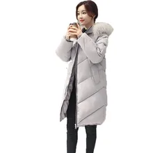 Winter Woman Fur Hooded Puffer Jacket Lady Long Hood Quilted Parka Women’s Warm Basic Coat Gray Pink Black Wadded Overcoats 2016