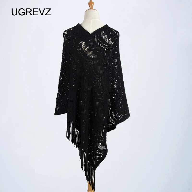 UGREVZ Embroidery Hollow Knitted Autumn Winter 2019 New Women Pullover Swing Sweater Shrug Vintage Female Jumper for Girls