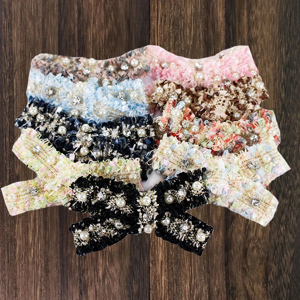 

2PC Handmade Beaded Bow Tie Patches Sew on Crystal Braid Ribbon Applique for Clothing Sleeve Decorated Decal TH1359