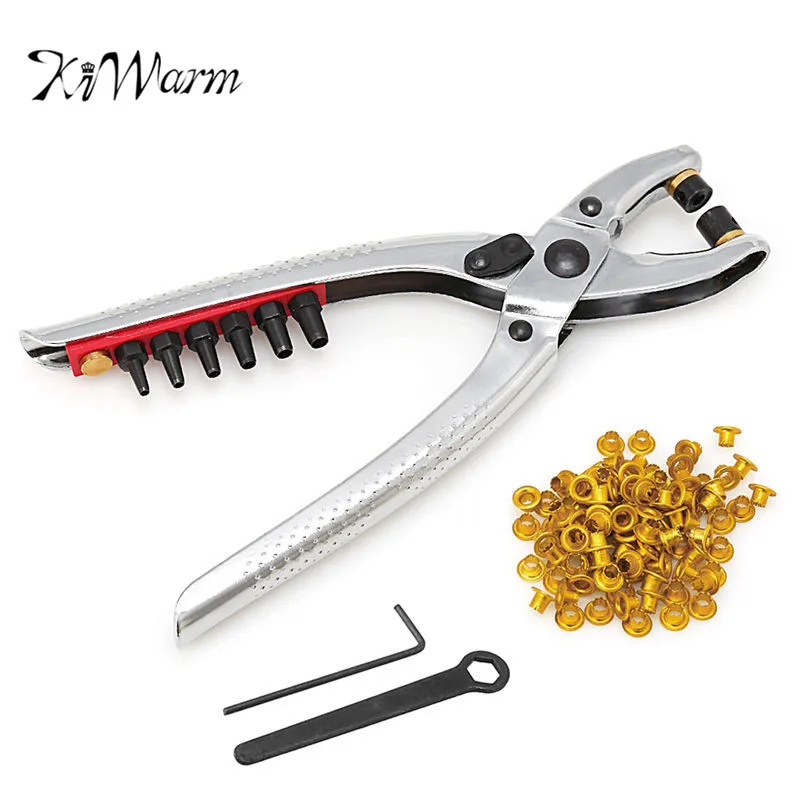 

KiWarm Overvalue Metal Rivets Eyelet Hole Punch Pliers Tool with 100pcs Eyelets Grommets 2pcs Tool For Shoes Bags Leather Belt