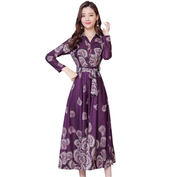 

Women Long Sleeve Print Floral Dresses Spring Autumn Long V-Neck A-line Big Swing Dress Female Casual Sweet Dresses YP2269