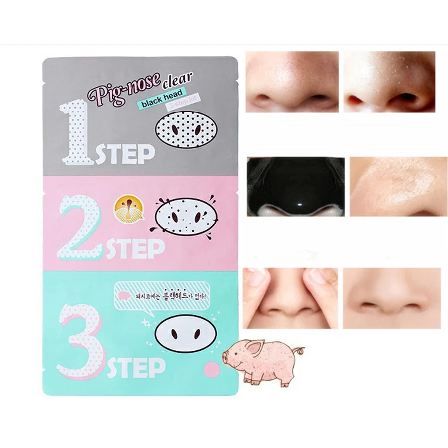 

7pcs Blackhead Remove Cosmetic Holika Holika Pig Nose Mask Acne Remover Sticker 3 Step Kit Black Head Clean Face Massage D0164