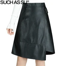 Новинка Осень-зима, женская кожаная юбка,, черная, искусственная кожа, пэтчворк, высокая талия, длина до колена, S-3XL размер, асимметричная юбка