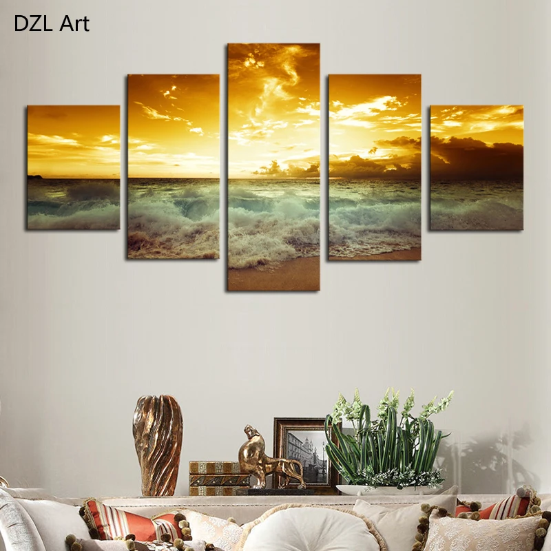 

5 Panels(Framed) Blue sea water Picture Modern Wall Decor Print on Canvas Oil Painting Canvas Painting