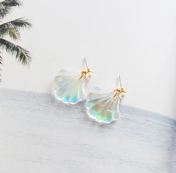 

Minimalism Simple Rainbow color Shell drop earrings Resin Transparent Geometric Jewelry for girl Cute Shell ornaments