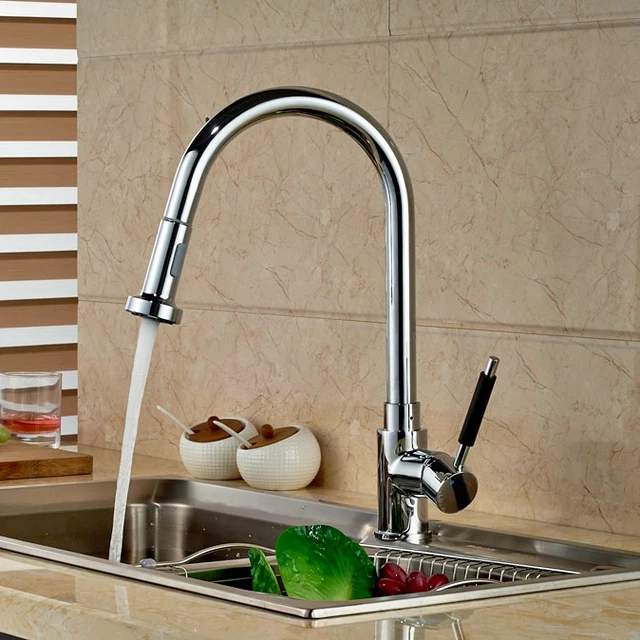 Best Offers Luxury Pull Down Sprayer Chrome Polish Kitchen Faucet Deck Mounted One Hole Tap