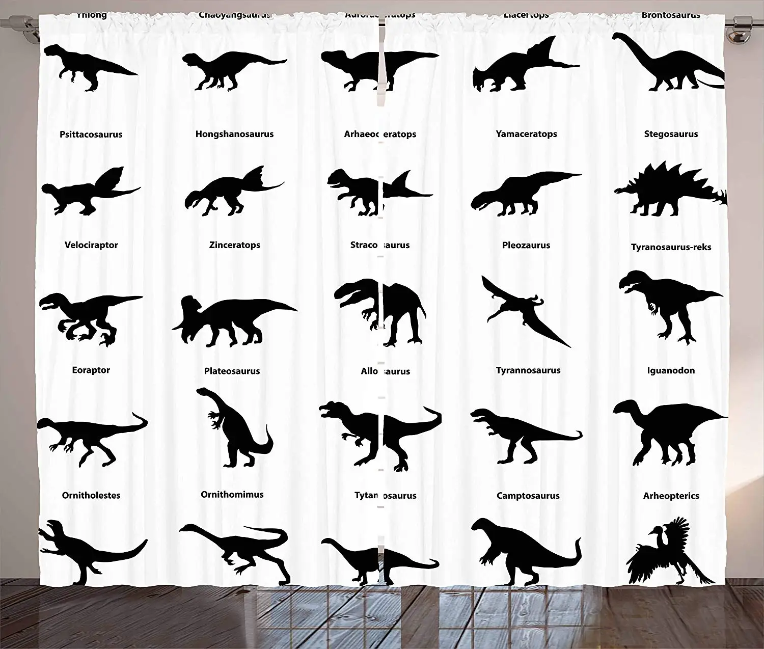 Dinosaur Curtains Composition Different Dinosaurs Silhouettes With