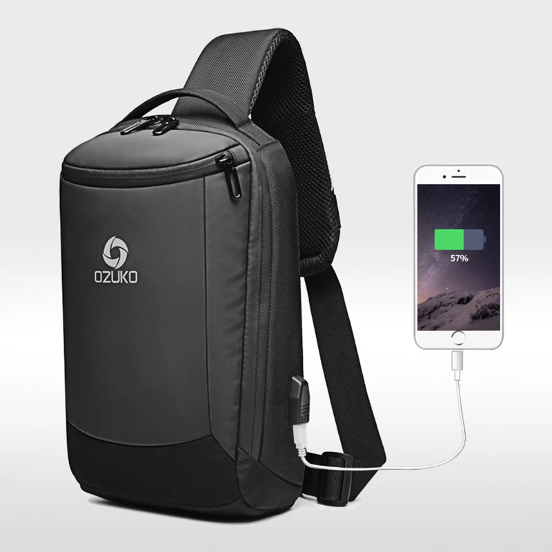 

OZUKO Brand Crossbody Bags Male 9.7inch iPad Shoulder Messenger Bag USB Charging Waterproof Sling Chest Bag New