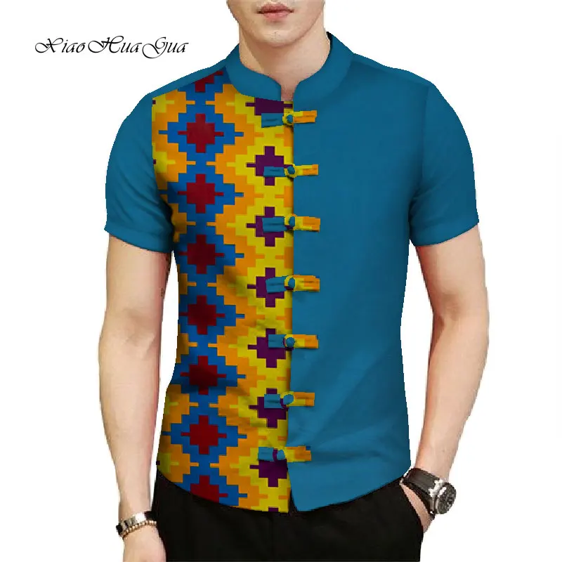 Африканская одежда Повседневные Вечерние мужские топы с коротким рукавом и стоячим воротником футболки Дашики Мужская Топ рубашка с принтом Базен Рише WYN773