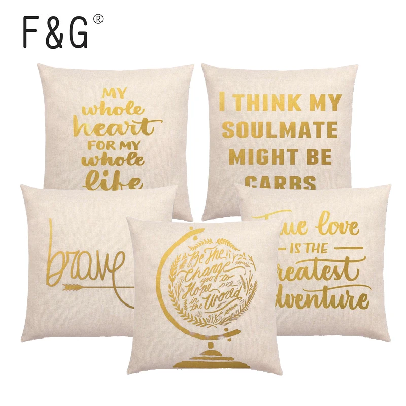 

Golden Words Cushion Cover Warm Strong Self-confidence Hope To Have Love Ya Cotton Home Loading Sofa Throw Pillow Cover