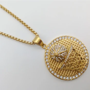 

New Basketball net necklace Gold color Full crystals 316L stainless steel basketball medal necklace for men sports CARA0431