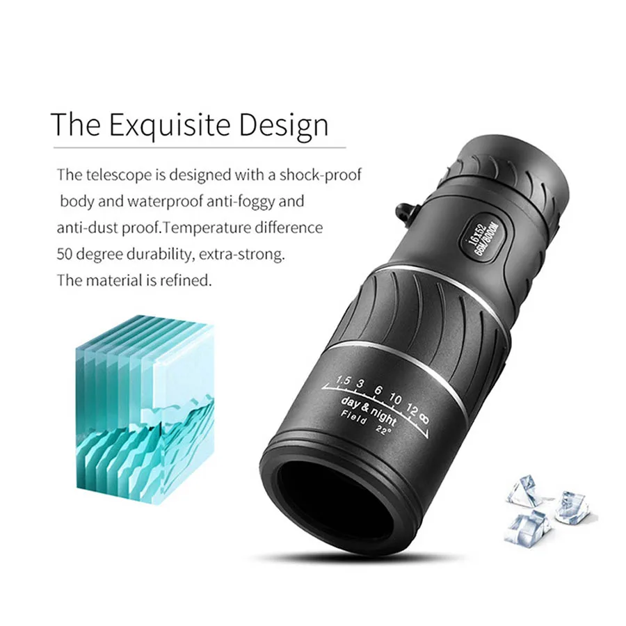16X52 Dual Focus Telescope Lens Mobile Phone Camera Zoom Telephoto Lens Night Vision Camping Outdoor Fishing Travel with Tripod (8)