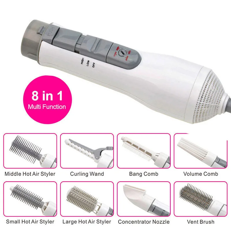 

Professional 8 in 1 Multifunctional Styling Tools Hair Sticks Hooded Hair Dryer Straightener Blow Dryer Magic Curling Iron Brush
